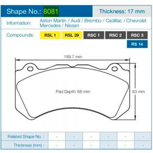 Тормозные колодки 8081-RSC1 PAGID Racing RSC1 для керамических тормозных дисков