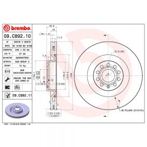 Тормозной диск Brembo 09.C892.11 HC Slotted 345 x 30 мм передний VAG