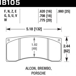 Колодки тормозные HB105F.620 HAWK HPS Alcon, Wilwood, Brembo, JBT FB4P1