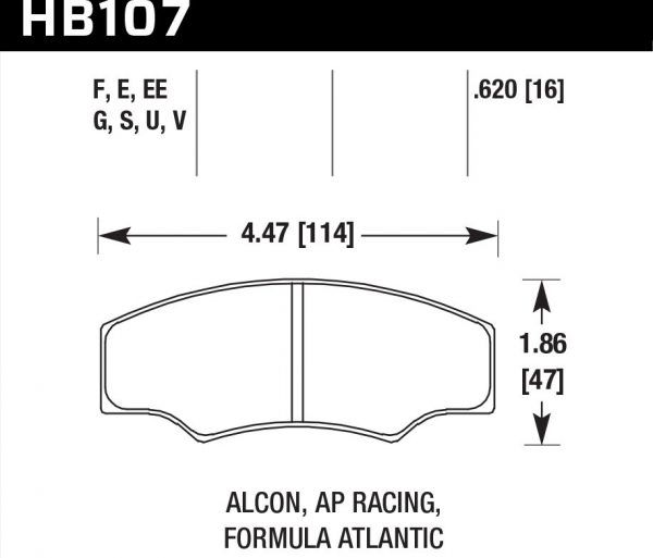 Колодки тормозные HB107E.620 HAWK Blue 9012 ALCON H type, AP RACING, HPB тип 5, PROMA 4 порш