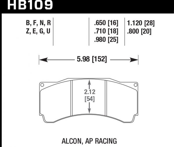 Колодки тормозные HB109F.710 Hawk Performance HPS (без ушка) PROMA 6 порш., StopTech, AP RACING, HPB тип 3 (18 мм)