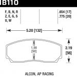 Колодки тормозные HB110B.654 Hawk Street 5.0 AP Racing, Alcon, Proma 4 порш; High Performance Brakes тип 2, для суппорта 4 поршн. 6 поршн; Rotora (17 мм)