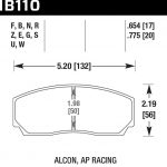 Колодки тормозные HB110E.654 HAWK Blue 9012 AP Racing, Alcon, Proma 4 порш.; HPB тип 2, для суппорта 4 поршн. 6 поршн; Rotora(17мм)