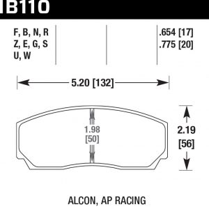 Колодки тормозные HB110N.654 HAWK HP Plus AP Racing, Alcon, Proma 4 порш., HPB тип 2, Rotora (17мм)