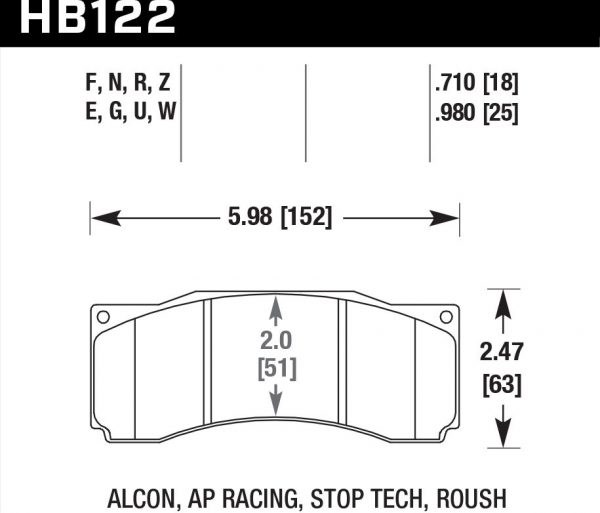 Колодки тормозные HB122N.710 Hawk HP+ ALCON CAR89 / AP RACING / Stop Tech ST-60