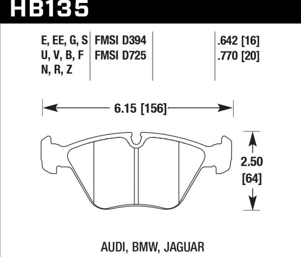 Колодки тормозные HB135B.760 HAWK HPS 5.0 передние BMW 5 (E34), 7 (E32), M3 3.0 E36