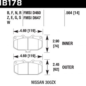 Колодки тормозные HB178F.564 Hawk Performance HPS передние SUBARU Impreza WRX, Nissan 300ZX, HPB тип 1