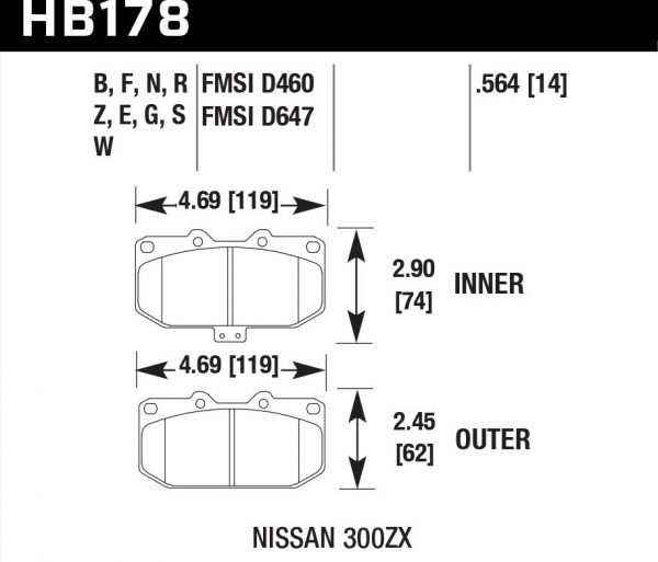 Колодки тормозные HB178F.564 Hawk Performance HPS передние SUBARU Impreza WRX, Nissan 300ZX, HPB тип 1