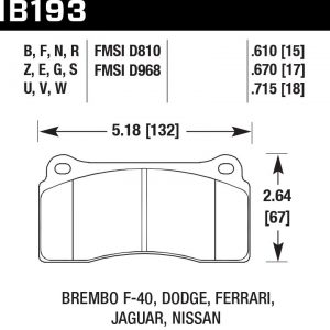 Колодки тормозные HB193F.670 Hawk HPS универсально Brembo 4-х поршневые, тип B, H, P / Rotora FC4 / NISSAN Skyline GTR R35 задн.01/08 >