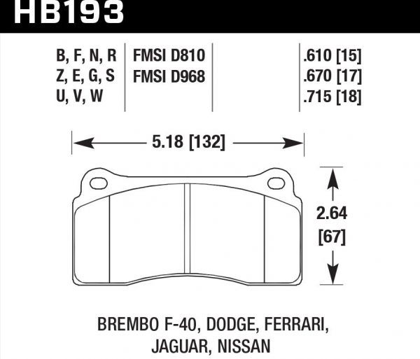 Колодки тормозные HB193Z.670 HAWK PC универсально Brembo 4-х поршневые, тип B,H,P / Rotora FC4 / NISSAN Skyline GTR R35 задние 01/08 >