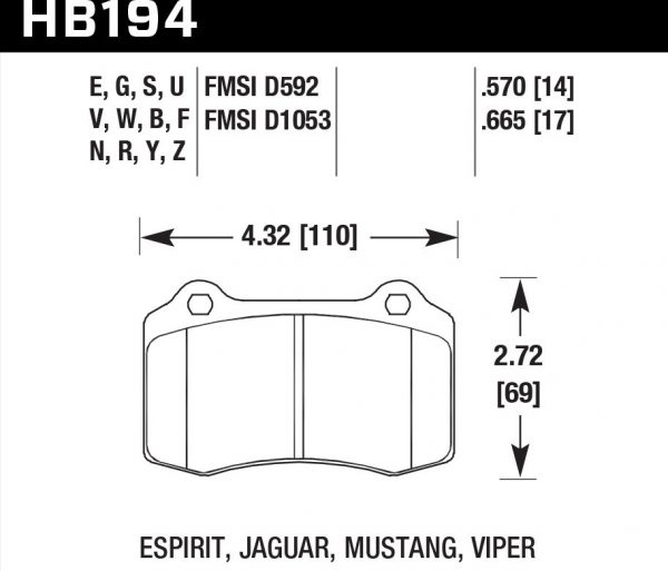 Колодки тормозные HB194N.570 Hawk Performance HP Plus Brembo тип A, C, F / JBT CM4P1