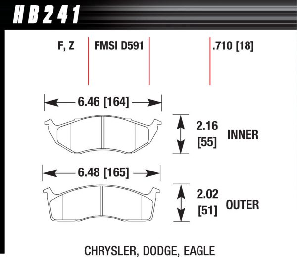 Колодки тормозные HB241F.710 HAWK HPS Chrysler, Dodge, Eagle 18 мм