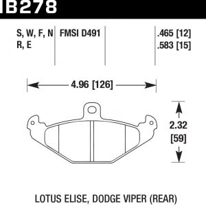 Колодки тормозные HB278N.465 Hawk Performance HP+ задние DODGE Viper 8.0 (US) / RENAULT Laguna до 1999 года