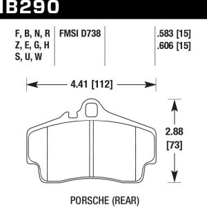 Колодки тормозные HB290F.583 Hawk Performance HPS задние PORSCHE 911 (997), Boxster (986), Carrera (996), Cayman