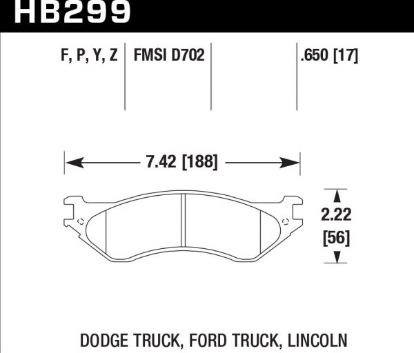 Колодки тормозные HB299Y.650 HAWK LTS передние LINCOLN Navigator 01/98 >12/01 / DODGE RAM1500 / FORD F150, F250