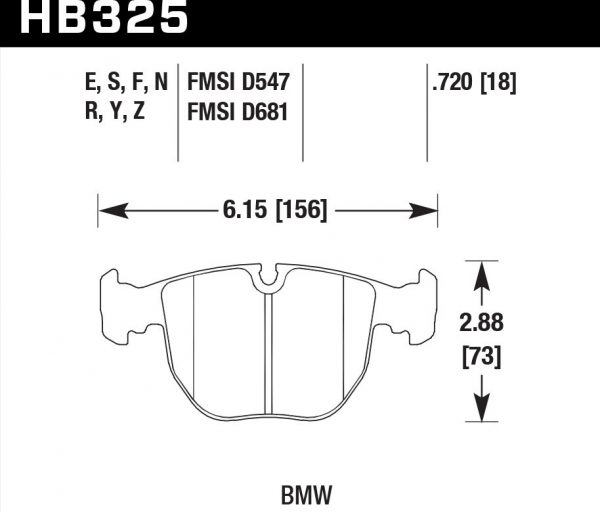 Колодки тормозные HB325F.720 Hawk Performance HPS передние BMW X5 E53 / M5 E39 / E39