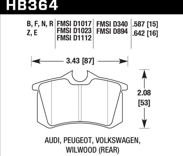 Колодки тормозные HB364N.587 HAWK HP Plus Audi A3, A4, A6, A8, S3, S4, S6, S8 & TT, VW, PEUGEOT 405