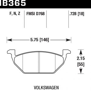 Колодки тормозные HB365Z.728A HAWK PC передние AUDI / VW комплектация с двигателями 1.6i