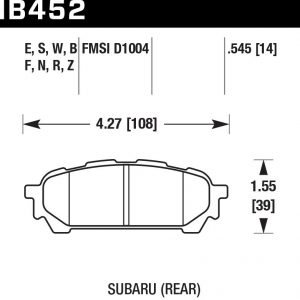 Колодки тормозные HB452F.545 HAWK HPS задние Subaru Forester 2002-> /Impreza (non WRX STI) /Legacy III, IV, V /Outback