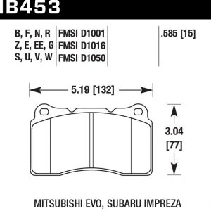 Колодки тормозные HB453B.585 HAWK 5.0 передние MMC Lancer Evo V-X / SUBARU WRX Sti/OPEL INSIGNIA OPC; ASTRA J OPC