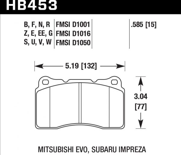 Колодки тормозные HB453F.585 Hawk Performance HPS передние Lancer Evo V-X; SUBARU WRX STI; MEGAN RS; TESLA S, X