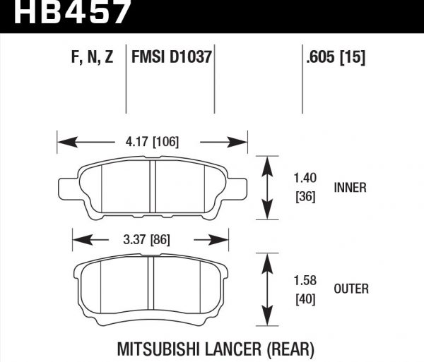Колодки тормозные HB457F.605 Hawk Performance HPS задние Mitsubishi Lancer 9, 10 All (non EVO) 2003->