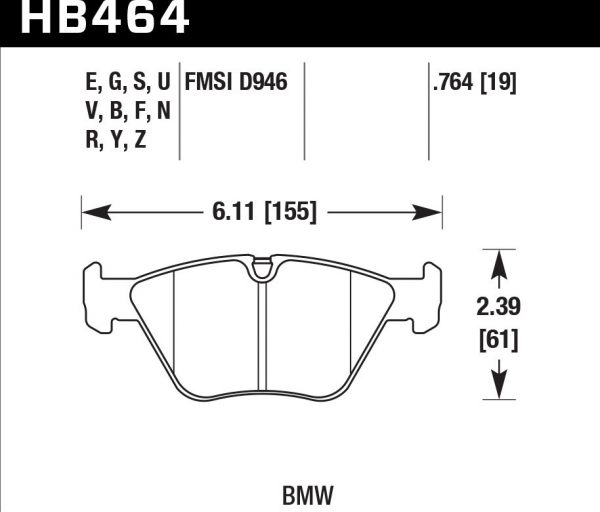 Колодки тормозные HB464F.764 Hawk Performance HPS передние BMW 3 (E46), M3 (E46), 5 (E39), X3 (E83)