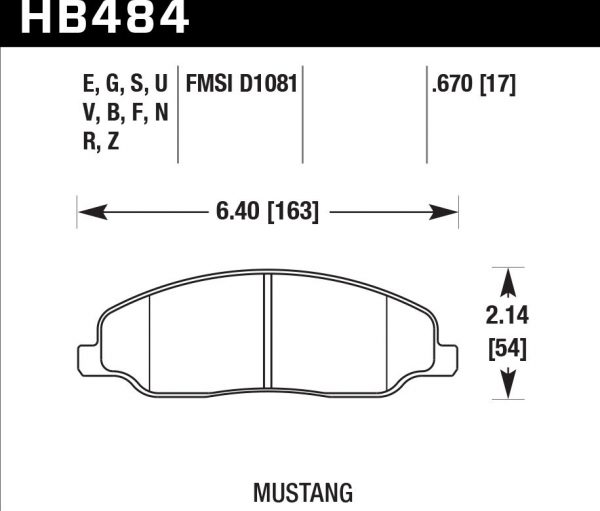 Колодки тормозные HB484N.670 HAWK HP Plus Ford Mustang передние