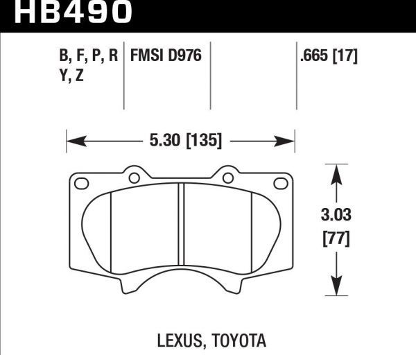 Колодки тормозные HB490Y.665 HAWK LTS передние LEXUS GX460 / GX470; Prado 150/120; PAJERO / HILUX