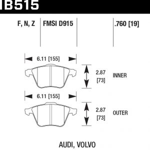 Колодки тормозные HB515F.760 Hawk Performance HPS передние Audi / VW после 2002 г. в.