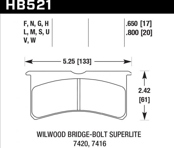 Колодки тормозные HB521F.650 HAWK HPS Wilwood 6 порш. 4 порш. 17 мм