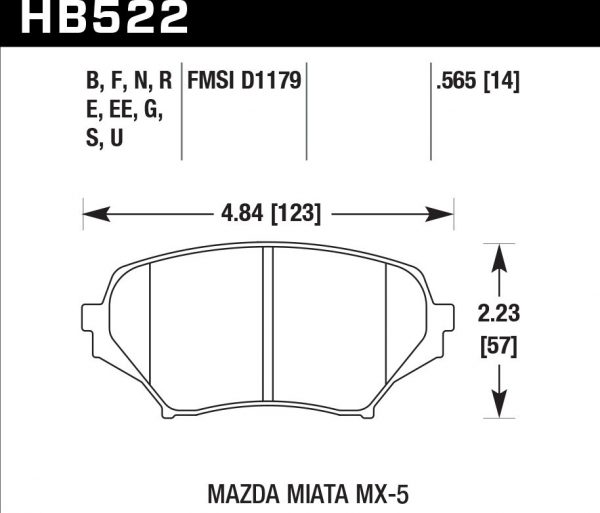 Колодки тормозные HB522N.565 Hawk Performance HP Plus передние MAZDA MX-5