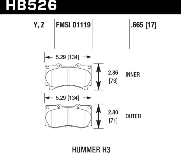 Колодки тормозные HB526Y.665 HAWK Performance LTS передние Hummer H3