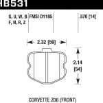 Колодки тормозные HB531F.570 HAWK HPS Corvette Z06 2006-2013