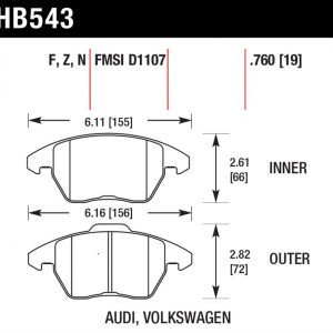 Колодки тормозные HB543Z.760 Hawk PC передние AUDI A3 / VW Golf 5,6 , Passat CC, B6, B7