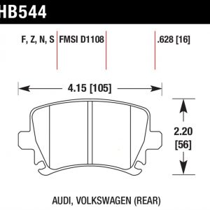 Колодки тормозные HB544B.628 HAWK Street 5.0 задние AUDI TT 8J, A6, Allroad 4H, A3 / VW Golf 5,6 , Passat C