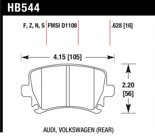 Колодки тормозные HB544B.628 HAWK Street 5.0 задние AUDI TT 8J, A6, Allroad 4H, A3 / VW Golf 5,6 , Passat C