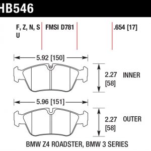 Колодки тормозные HB546F.654 Hawk Performance HPS передние BMW 3 (E36), (E46), Z3, Z4