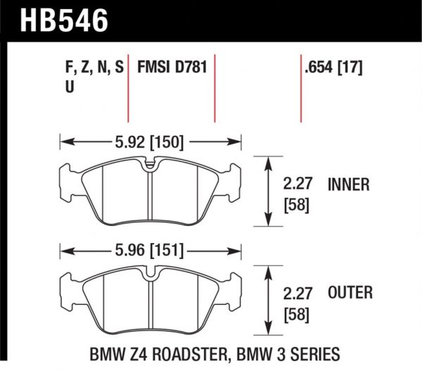 Колодки тормозные HB546F.654 Hawk Performance HPS передние BMW 3 (E36), (E46), Z3, Z4