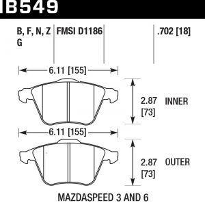 Колодки тормозные HB549B.702 HAWK Street 5.0 передние MAZDA 3 MPS, 6 MPS,FORD Focus 2 ST, OPEL VECTRA 2