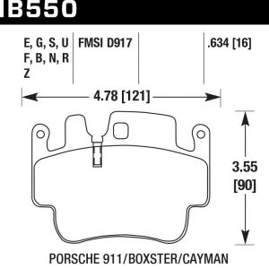 Колодки тормозные HB550N.634 HAWK HP Plus Porsche 911 (996), (997), Boxter (986), Cayman 16 мм