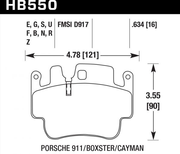 Колодки тормозные HB550N.634 HAWK HP Plus Porsche 911 (996), (997), Boxter (986), Cayman 16 мм