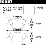 Колодки тормозные HB551F.748 Hawk Performance HPS передние BMW 3 (E90,91,92) 335i, M3 E90, 5 E60, 6 E63, 7 E65