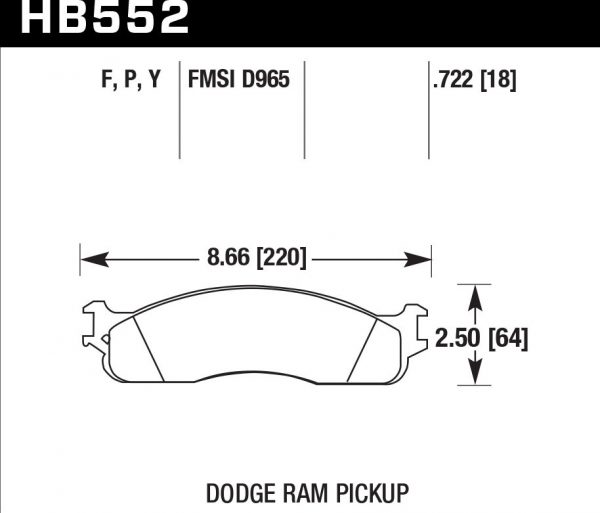 Колодки тормозные HB552Y.722 HAWK LTS передние DODGE RAM