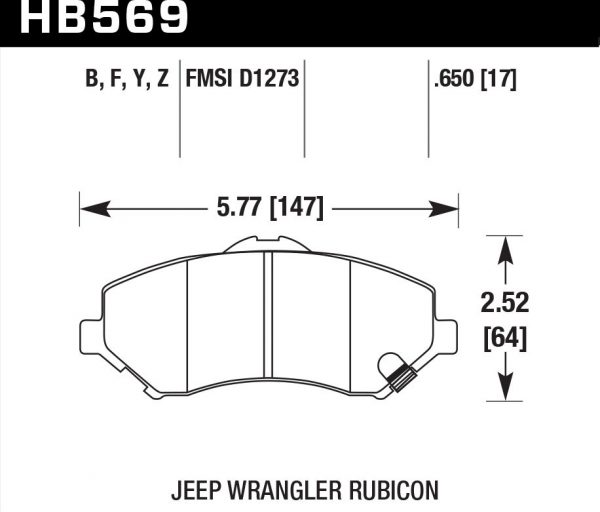 Колодки тормозные HB569Y.650 HAWK LTS передние Jeep Liberty (KJ) 2008->, Wrangler 2007->