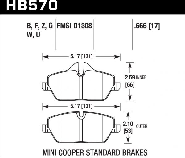 Колодки тормозные HB570F.666 Hawk Performance HPS передние MINI COOPER 2 (R56) / BMW 1 (E87) 116i, 118i