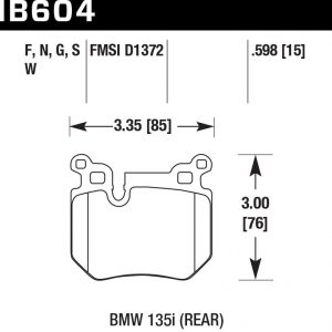 Колодки тормозные HB604N.598 HAWK HP Plus задние BMW 135i