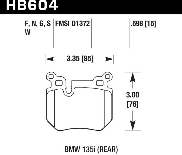 Колодки тормозные HB604N.598 HAWK HP Plus задние BMW 135i