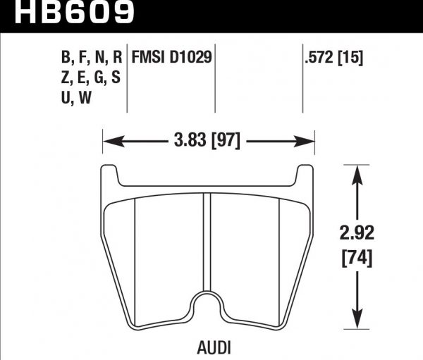 Колодки тормозные HB609F.572 HAWK HPS AUDI RS4, RS6, R8, Brembo G (комплект 8 шт.) / JBT FB8P