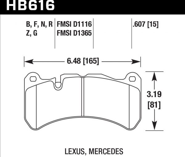 Колодки тормозные HB616B.607 HAWK STREET 5.0 перед. MERCEDES CLK (C209) 5.5 55 AMG; High Performance Brakes тип 7, для суппорта 6 поршн., для суппорта 8 поршн.